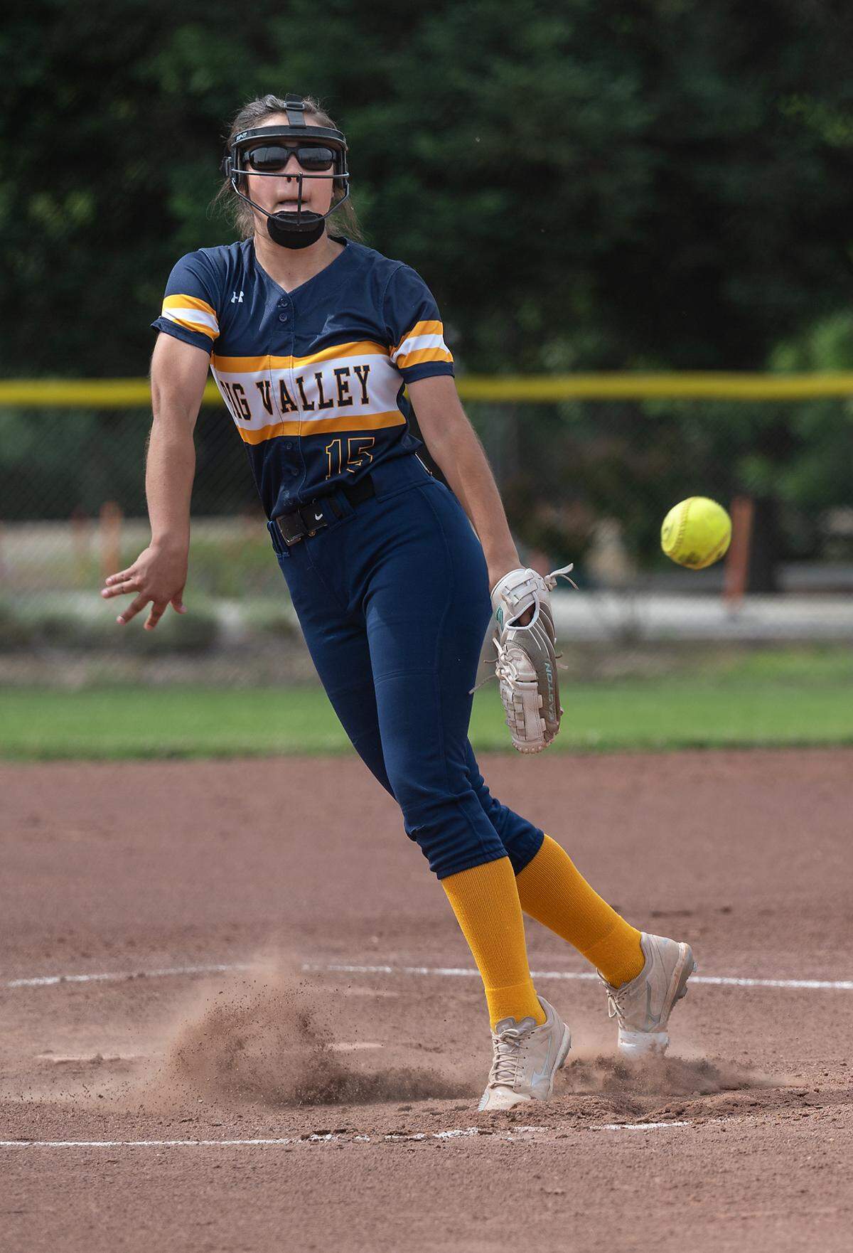 Big Valley’s Ava Hernandez delivers a pitch during the CIF NorCal Softball Championship game with Los Altos at Big Valley Christian High School in Modesto, Calif., on Saturday, June 4, 2022. Big Valley won the NorCal title 5-3.