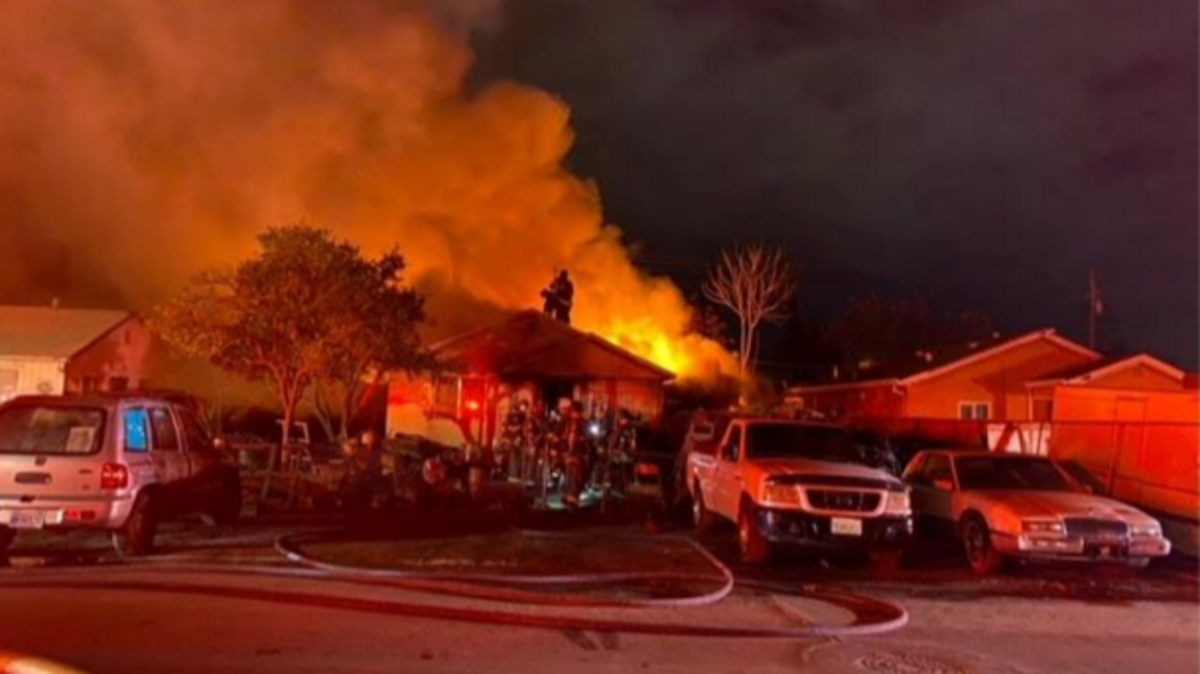 A two alarm fire in south Modesto badly damaged two structures on Tuesday, Dec. 28, 2021.