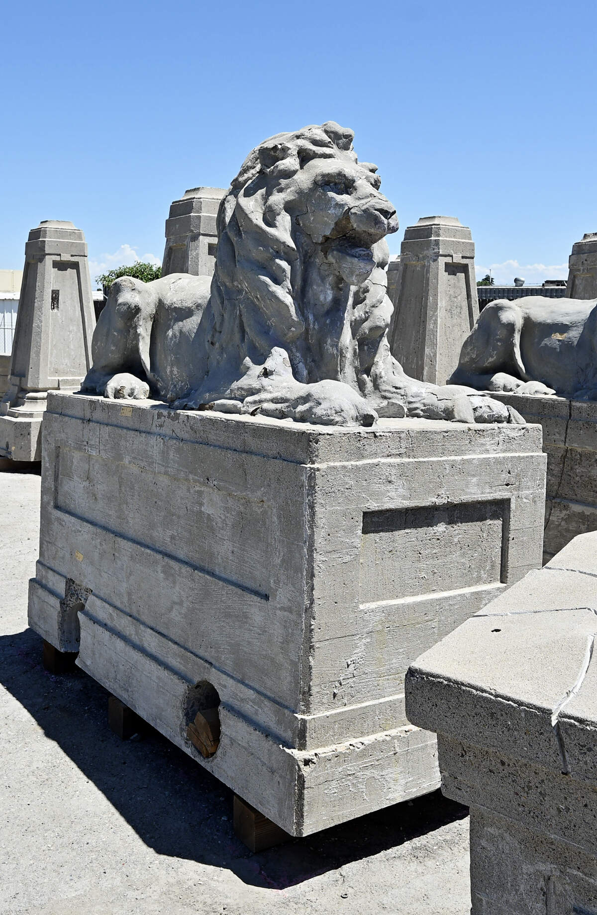 Emeryville company Giampolini is in the process of restoring salvaged monuments from Modesto’s Seventh Street bridge at a site in Stanislaus County, Monday, June 29, 2026.