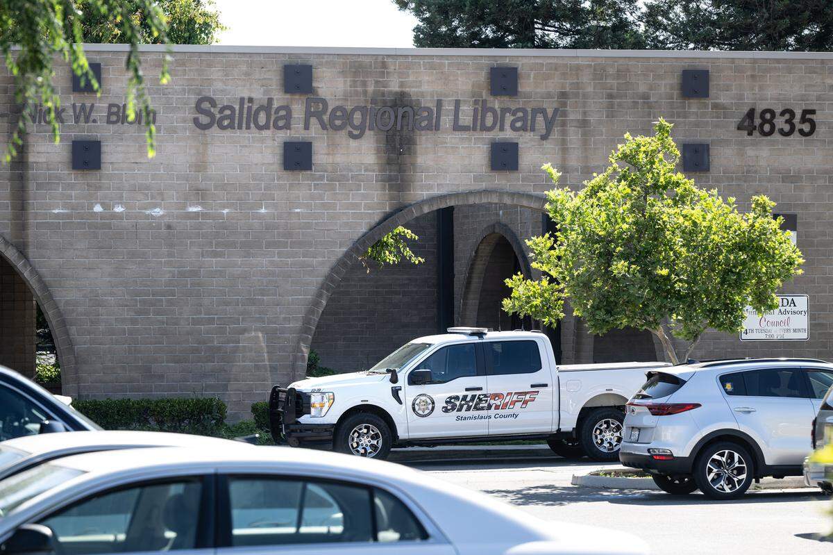 Stanislaus Sheriff’s deputies attended the Rainbow Story Time at the Stanislaus County Library in Salida, Calif., Thursday, June 15, 2023.
