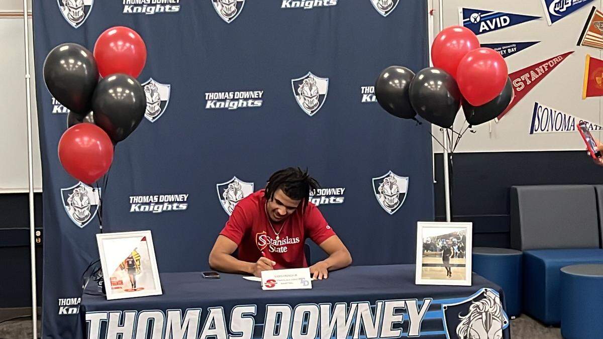 Downey High basketball player Lloyd French signed to play with Stanislaus State on Monday, April 17. French was named the 2022-23 CCAL MVP.