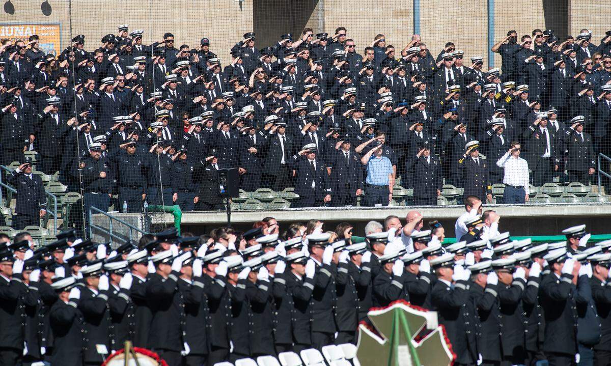 Thousands of firefighters were on hand in Stockton, coming from as far away as Minnesota. Engines from Redding to Los Angeles lined up outside the ballpark for the procession that would follow. Memorial service for fallen Stockton Fire Capt. Vidal “Max” Fortuna at the Banner Island Ballpark in Stockton, Calif., on Tuesday, Feb. 8, 2022.