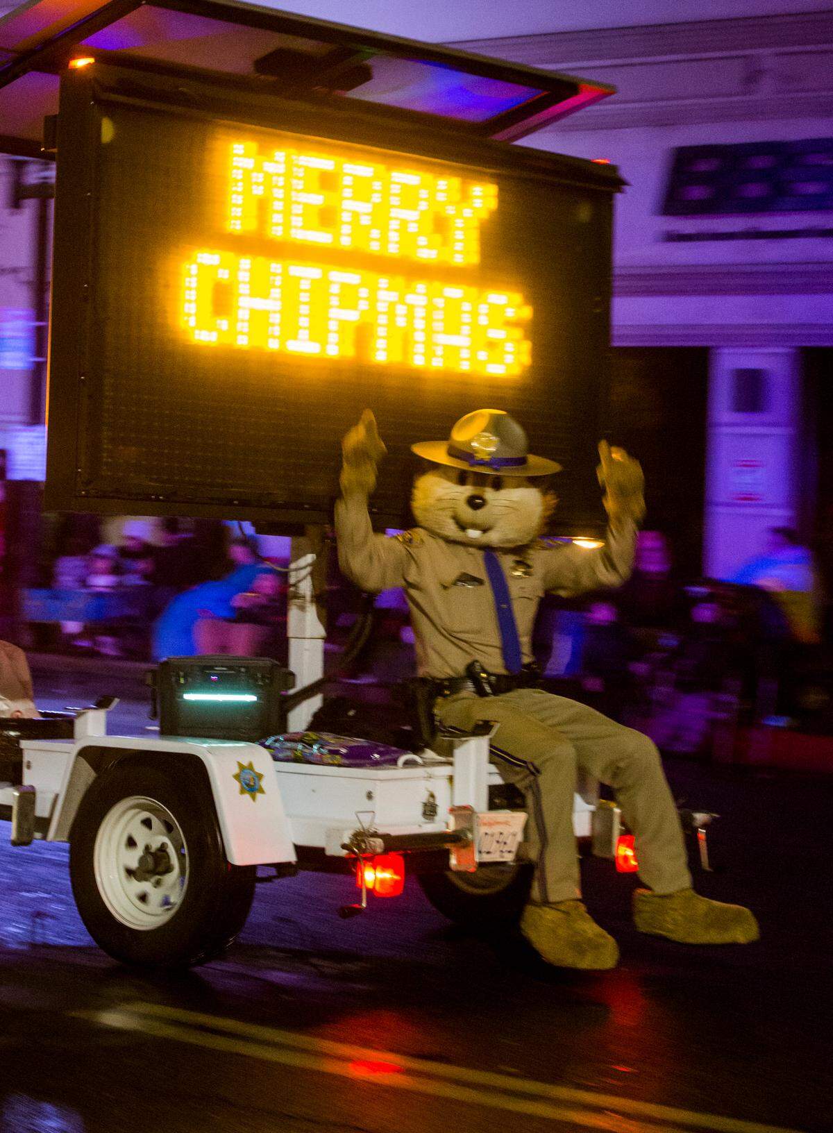 CHIP from the California Highway Patrol was wishing everyone a Merry Chipmas during the Celebration of Lights Parade Saturday, Nov. 30, 2018. 