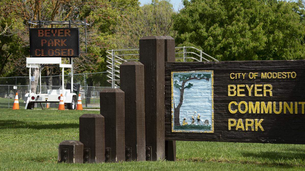 Beyer Park was closed due to the Coronavirus pandemic in Modesto, Calif., on Tuesday, April 7, 2020.