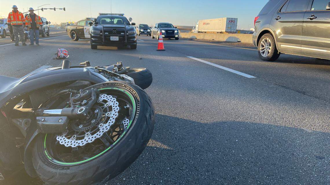 A motorcyclist died Tuesday morning in a crash on Highway 99 at Pelandale Avenue.