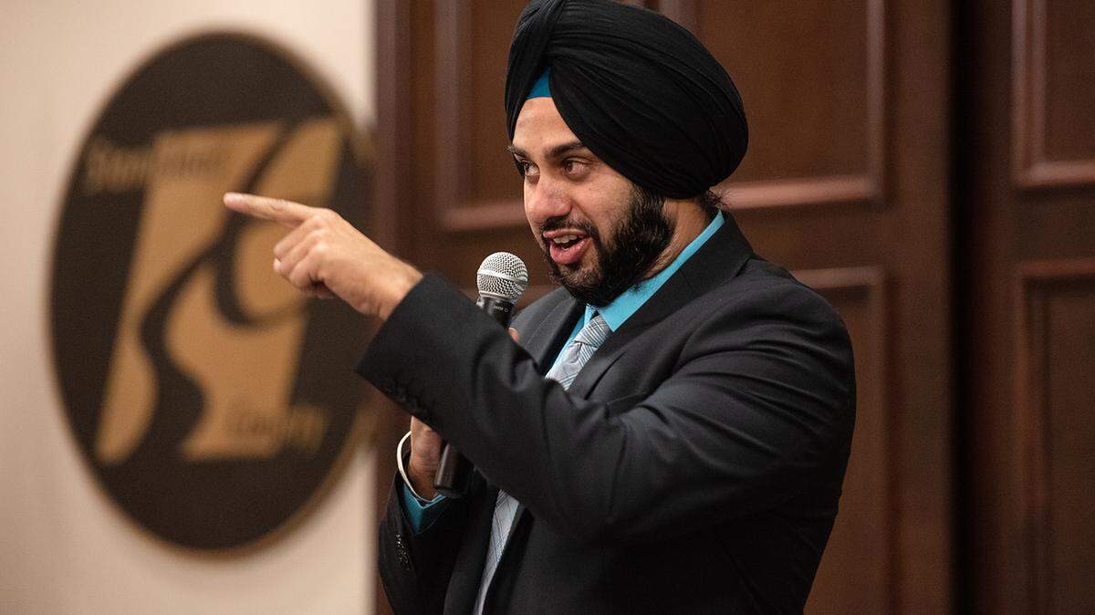 Stanislaus County Supervisor Mani Grewal, pictured during in his swearing-in ceremony in November 2020, now is board chairman and will deliver the State of the County address on April 25, 2024.