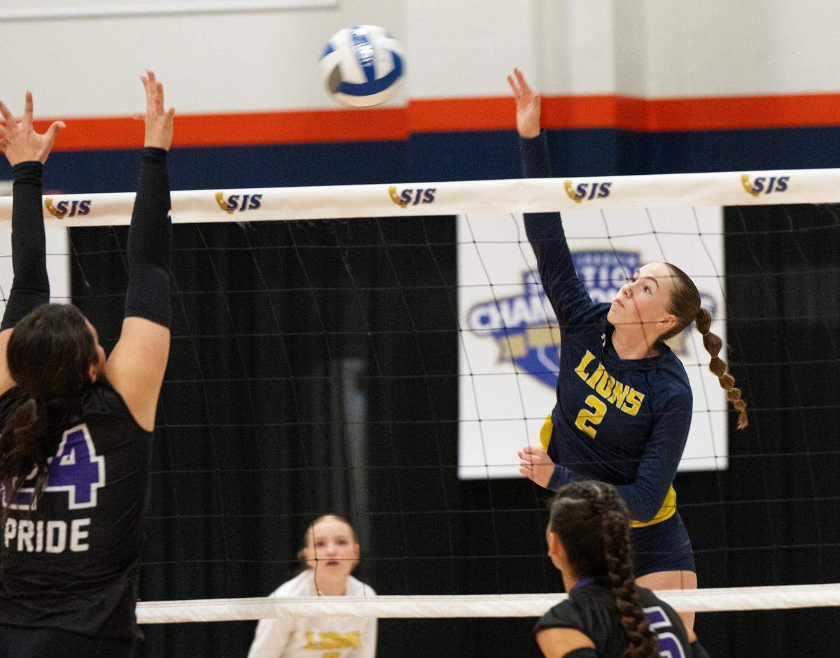 Big Valley Christian’s Jordan Beers drives the ball past Bradshaw Christian defenders during the Sac-Joaquin Section Division 5 championship match at Cosumnes River College in Sacramento, Saturday, Nov. 9, 2024.