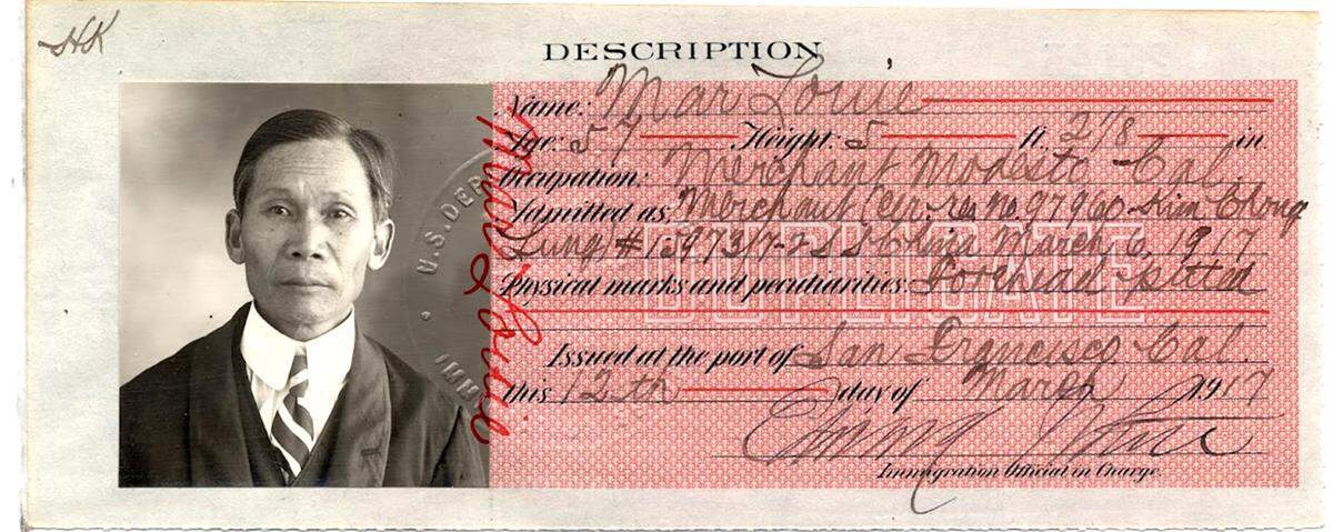 Louie Mar is listed as a merchant from Modesto, California in immigration paperwork from 1917.