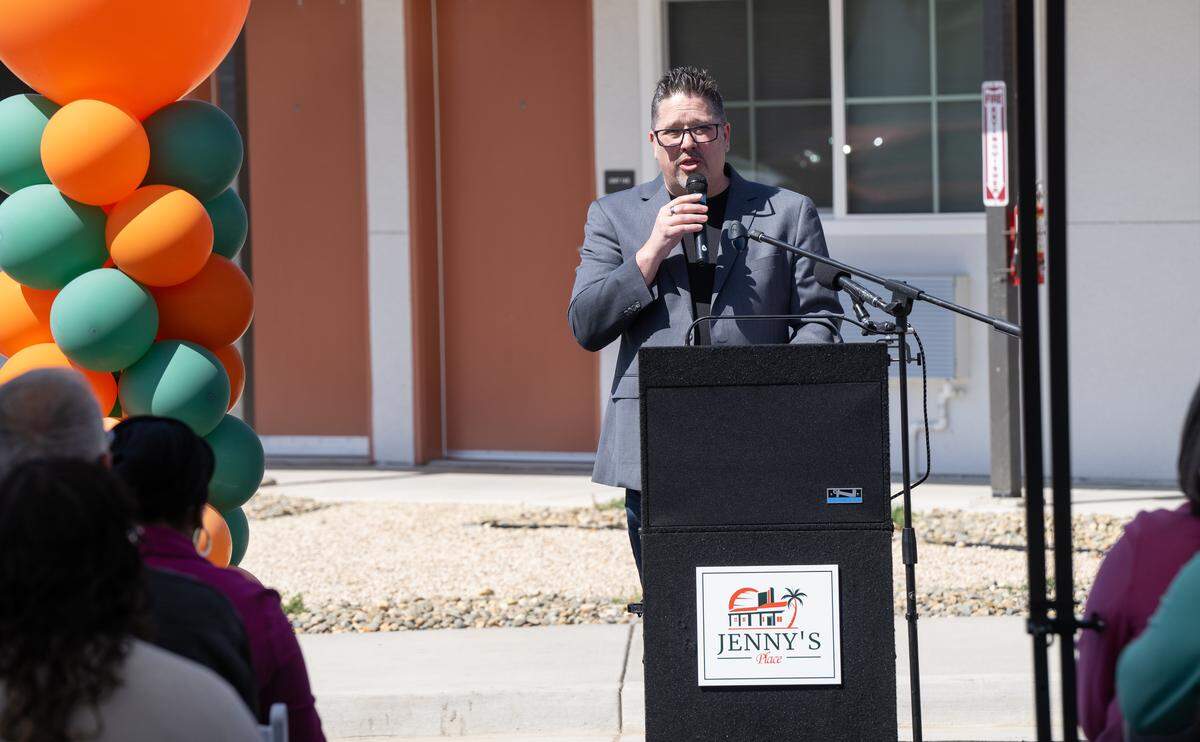 Modesto City councilmember Chris Ricci speaks during the official opening of Jenny’s Place in Modesto, Thursday, May 29, 2025.