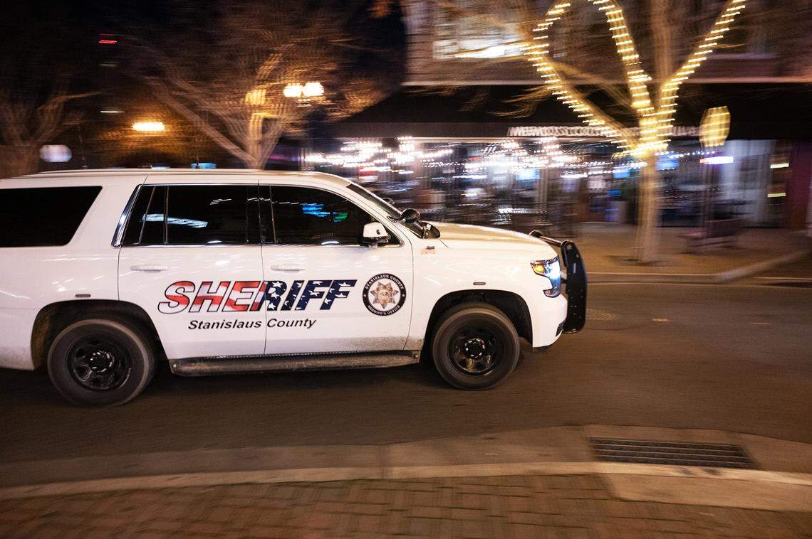 Stanislaus Sheriff’s deputies added to the law enforcement presence in downtown Turlock, Calif., Friday, Jan. 20, 2023.
