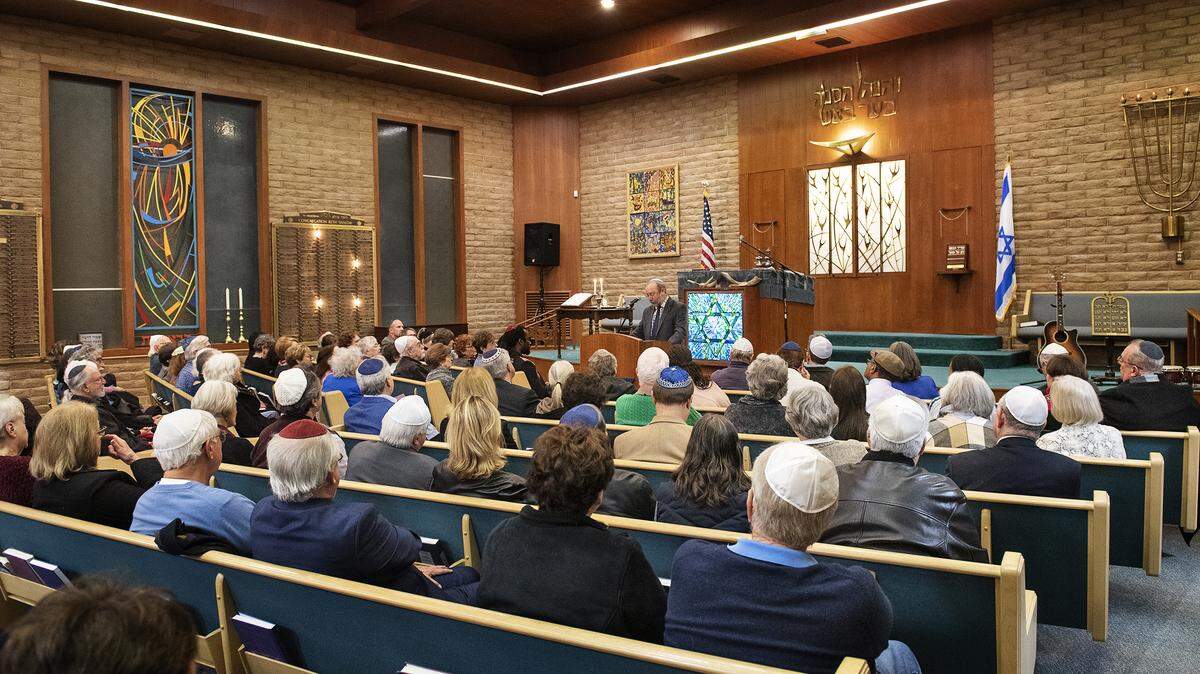 Members and guests celebrate Shabbat at Congregation Beth Shalom in Modesto, Calif., on Jan. 3, 2020.