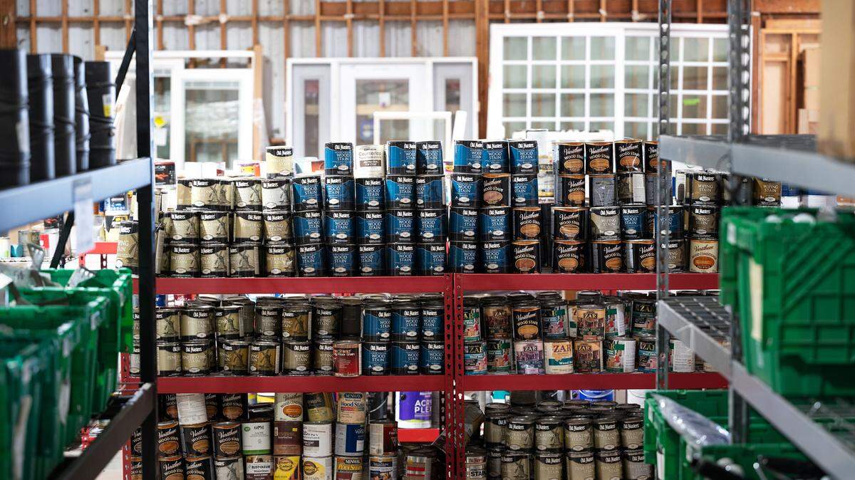 Paint supplies at the new Habitat for Humanity Restore location on Tenaya Drive in Modesto, Calif., Thursday, June 22, 2023.