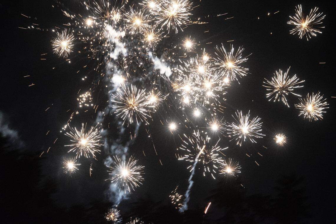 Illegal fireworks light up the sky near East Roseburg Ave in Modesto Calif., Thursday, July 4, 2019.