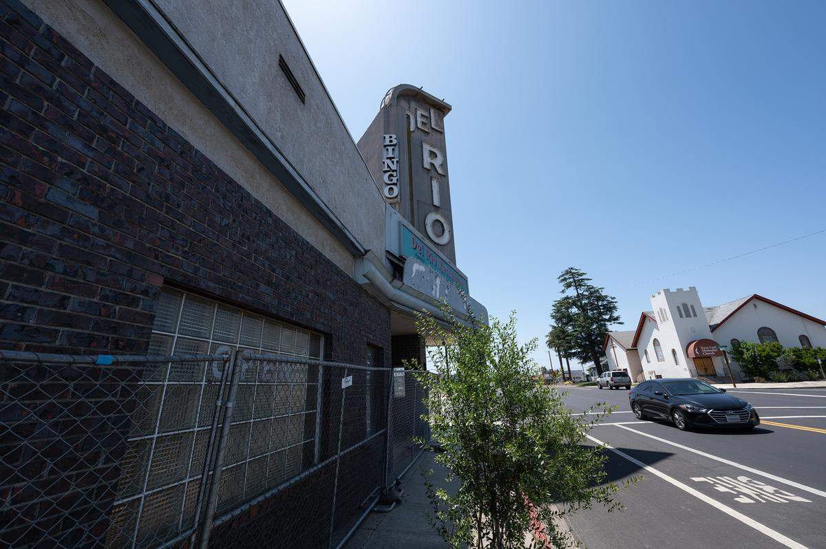 Del Rio Theater in Riverbank, Calif., Thursday, June 1, 2023. The theater is scheduled to be torn down for retail space and housing.