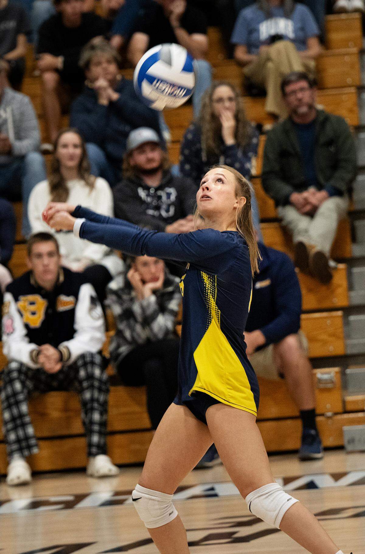 Big Valley Christian’s Karlie Powell attempts to save the ball during the Sac-Joaquin Section Division 5 championship match with Big Valley Christian at Cosumnes River College in Sacramento, Saturday, Nov. 9, 2024.