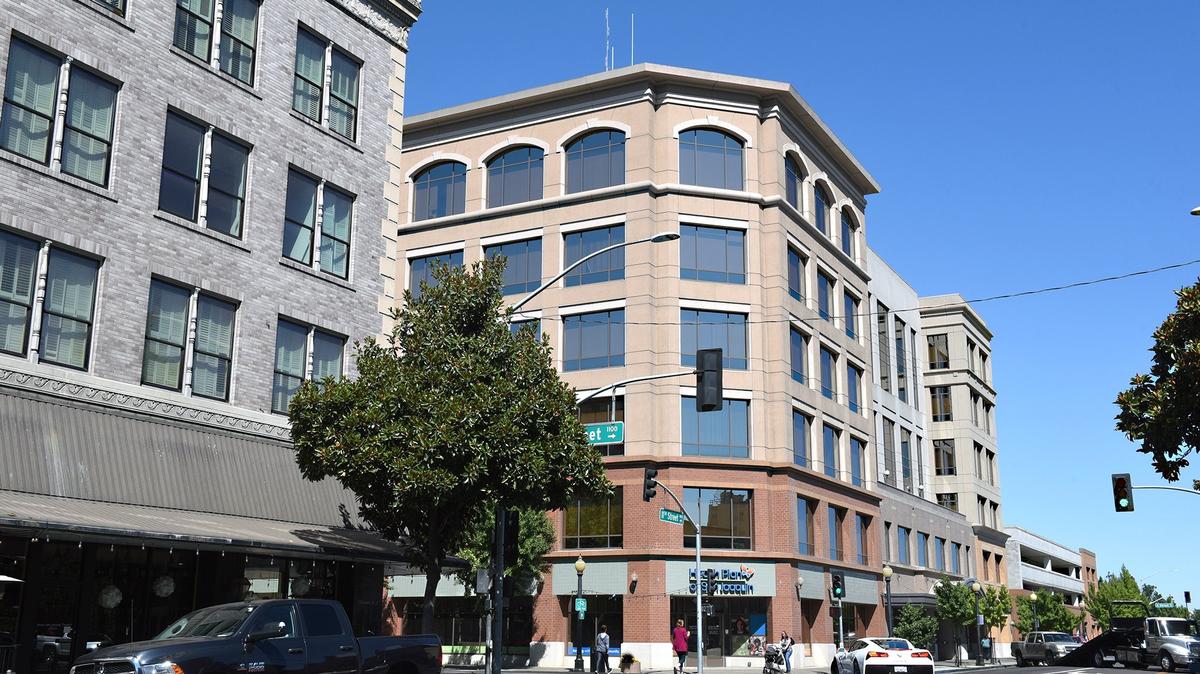 The city/county building, Tenth Street Place is pictured at center on Monday July 9, 2018 in downtown Modesto, Calif.
