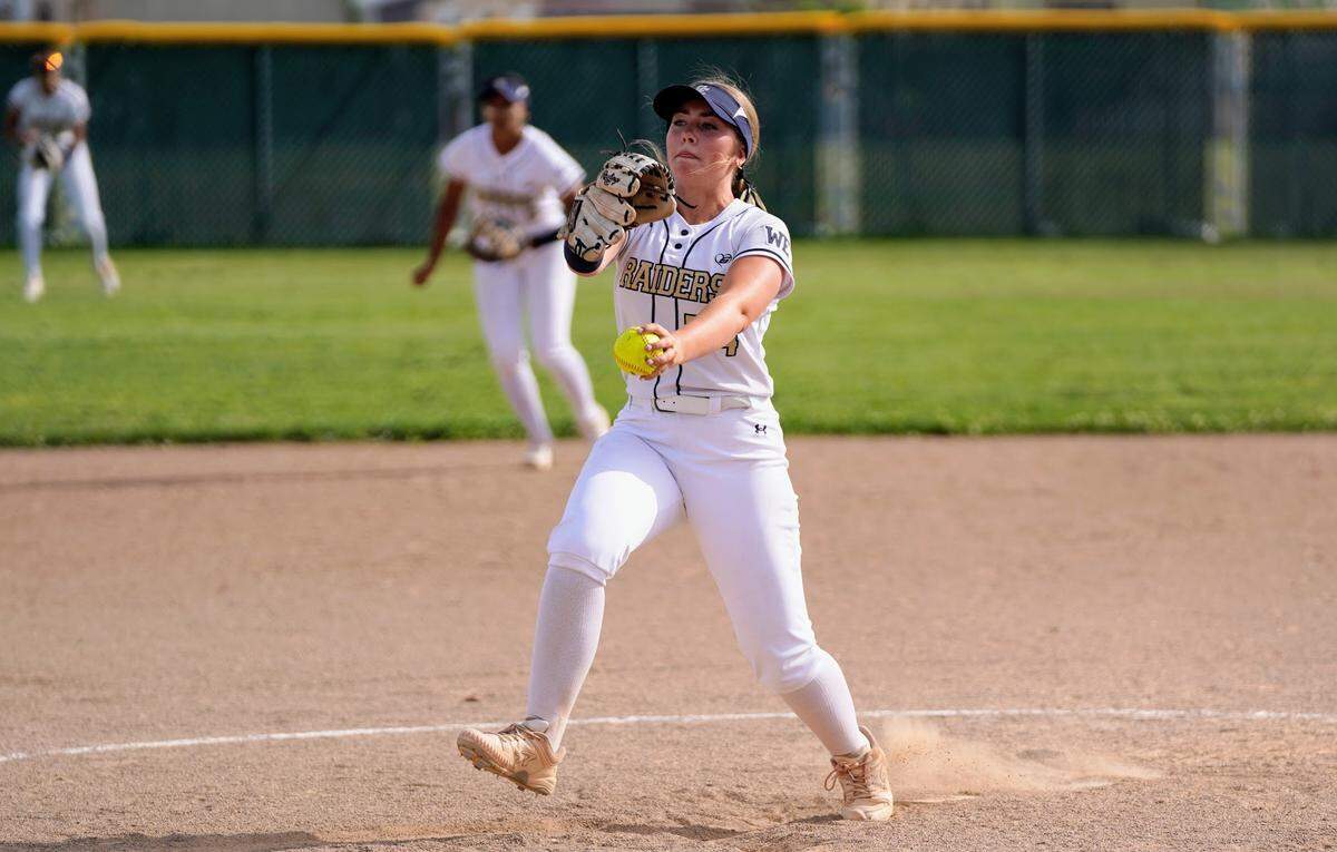 Central Catholic pitcher Braelyn Avila delivers a pitch during a Valley Oak League game against Manteca at Manteca High School on Tuesday, April 22, 2025.