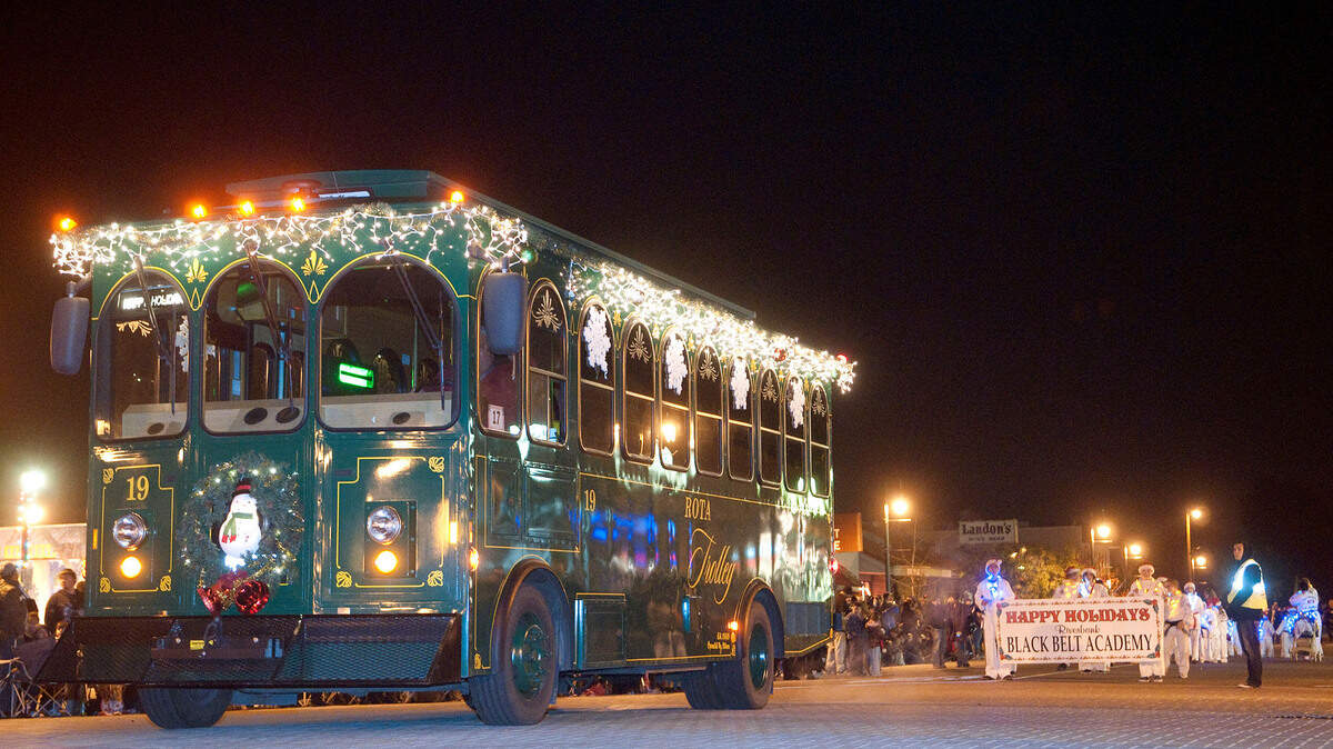 A holiday parade, pictured here in a past year, will follow this year’s Riverbank craft fair.