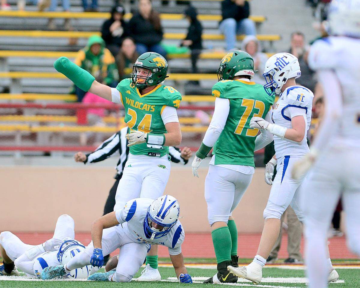 Sonora running back Tommy Sutton (24) celebrates a first down during the Sac-Joaquin Division VI Section Championship at Sacramento City College in Sacramento, Calif. Nov. 29, 2025. Sonora won the game 56-18.