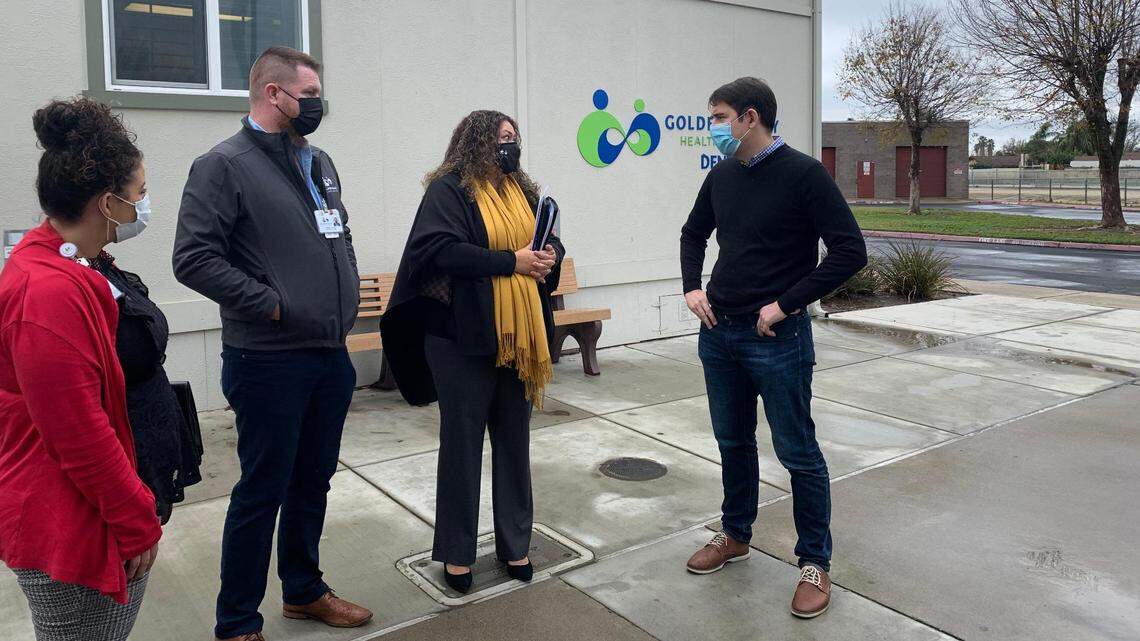 Rep. Josh Harder meets with leaders from Golden Valley Health Centers Dec. 16 to talk about school-based health centers.