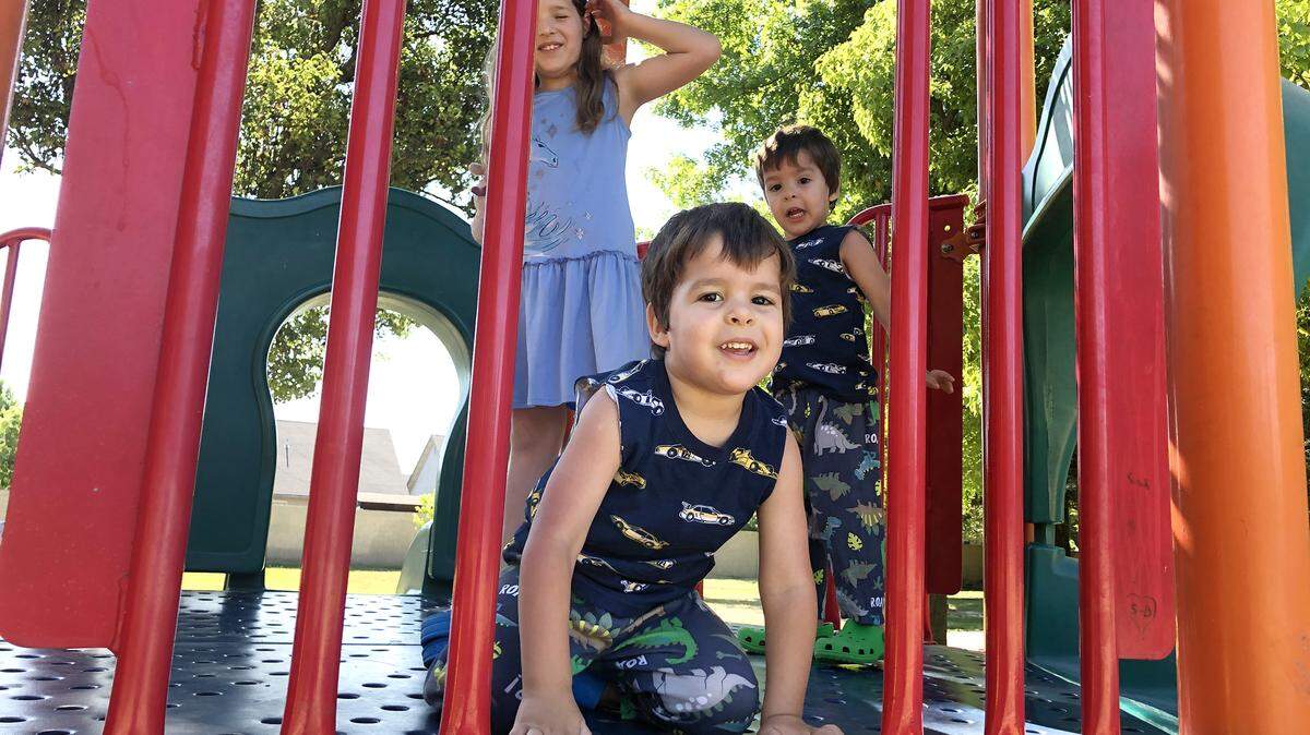 Summer Sandstrom of Modesto brought her children, Alexandria, 8, and 2-year-old twins, Jace and Rhys, Brunner to Chrysler 99 Park in Modesto for the first time since pandemic started, June 4 2020.