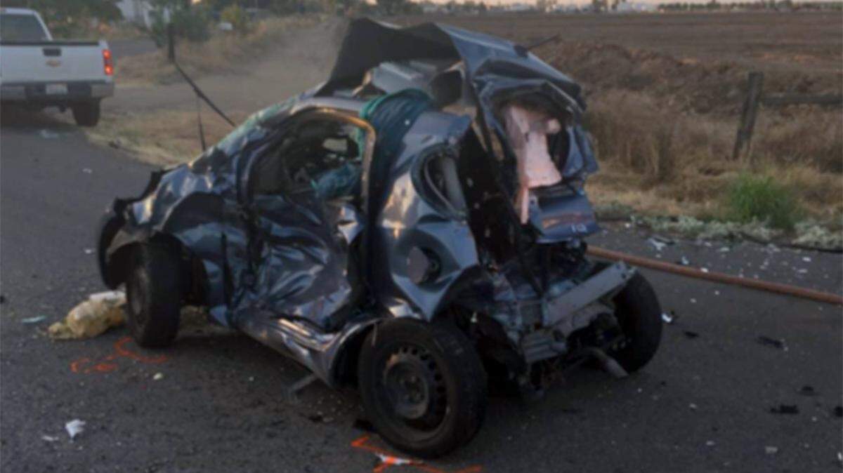 An Escalon woman died Tuesday July 3, 2018, when her car was struck by two vehicles on Highway 120 at Cleveland Avenue, just north of Oakdale, California.
