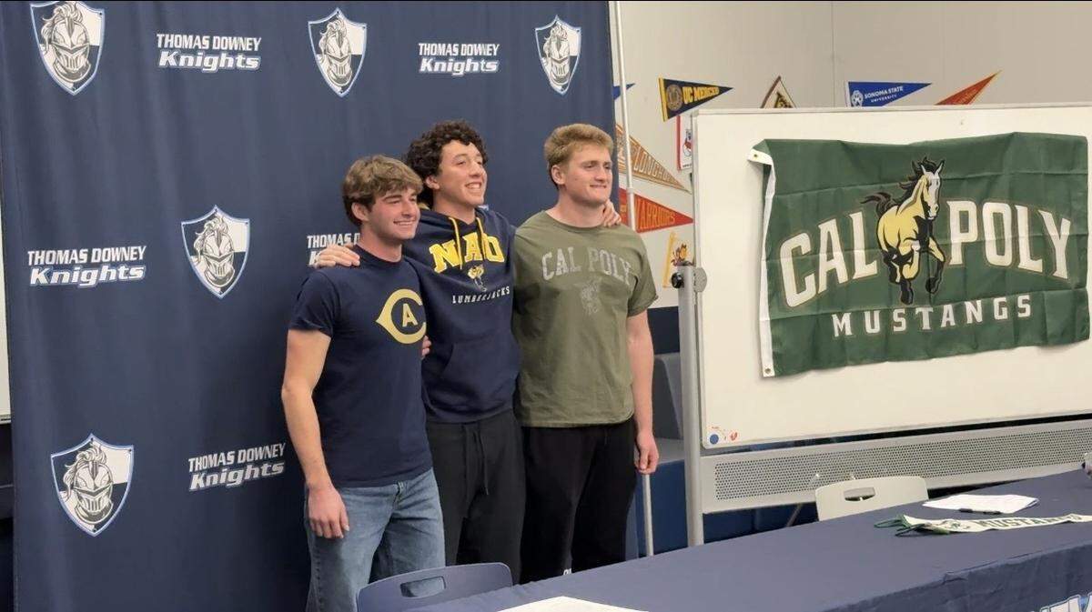 Downey football players Ethan Woodmansee (UC Davis), Joseph Ramirez (Northern Arizona University) and Noah Sacuskie (Cal Poly San Luis Obispo) will all play Division I football in the Big Sky conference.