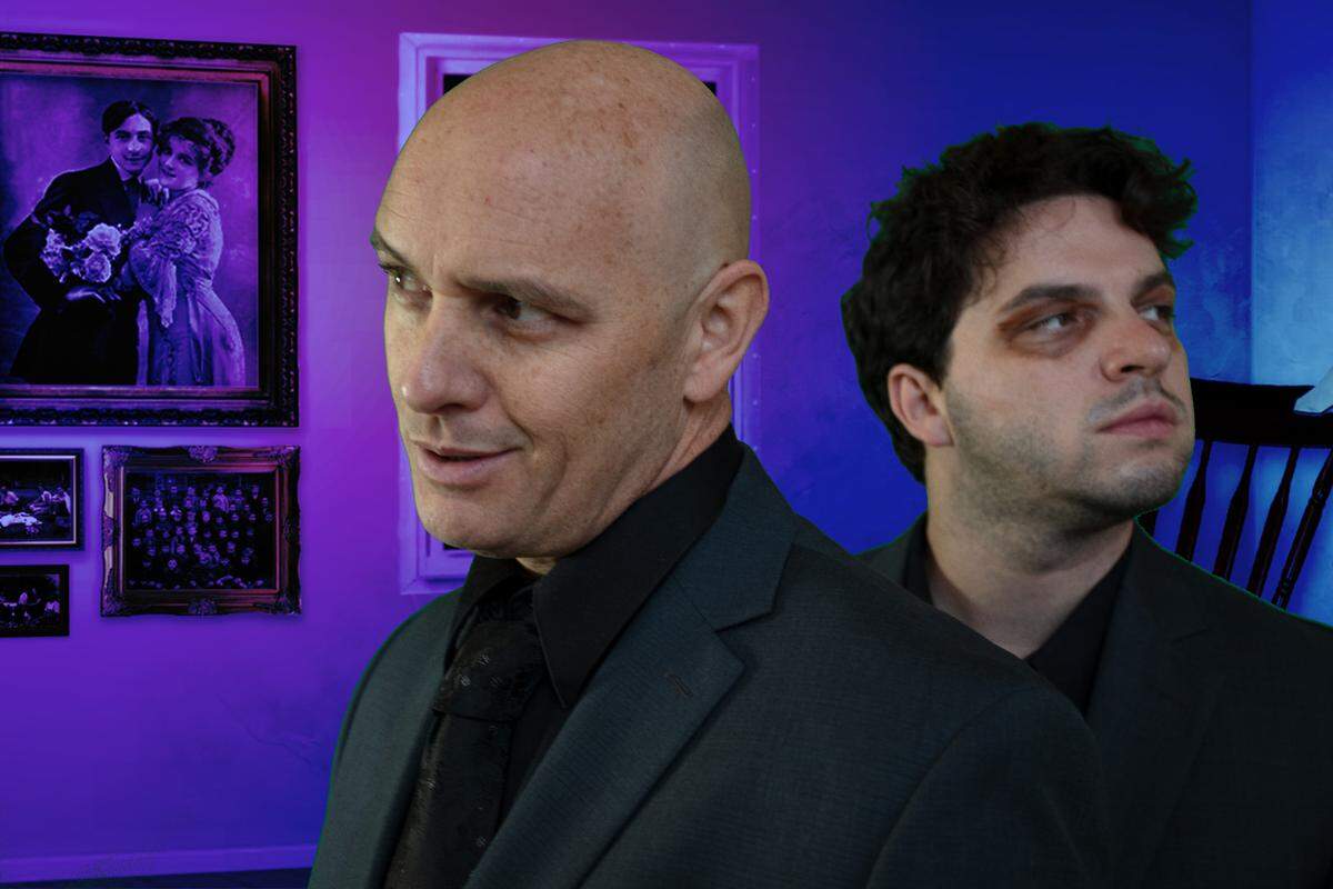 Jason Detwiler plays Edgar, left, and Christopher Rodriguez plays Shadow Edgar in Opera Modesto’s production of “Tell Tale Heart.”
