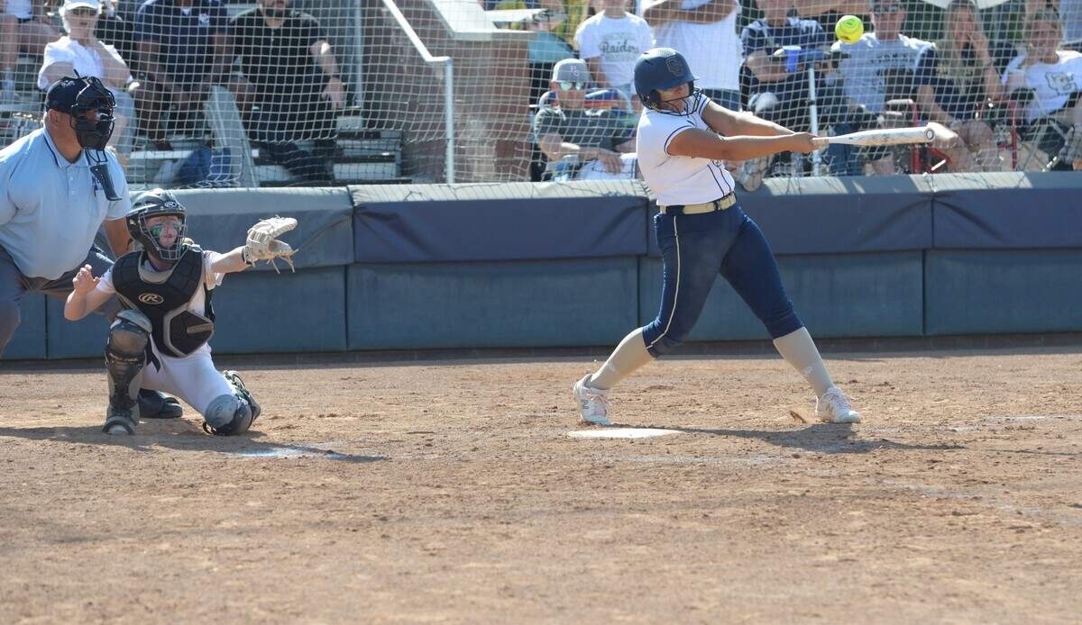Central Catholic third baseman Jazzelyn Rios hits a pitch in the Sac-Joaquin Section Division III championship against Ponderosa at Cosumnes River College on Saturday, May 27. Central Catholic lost 1-0.