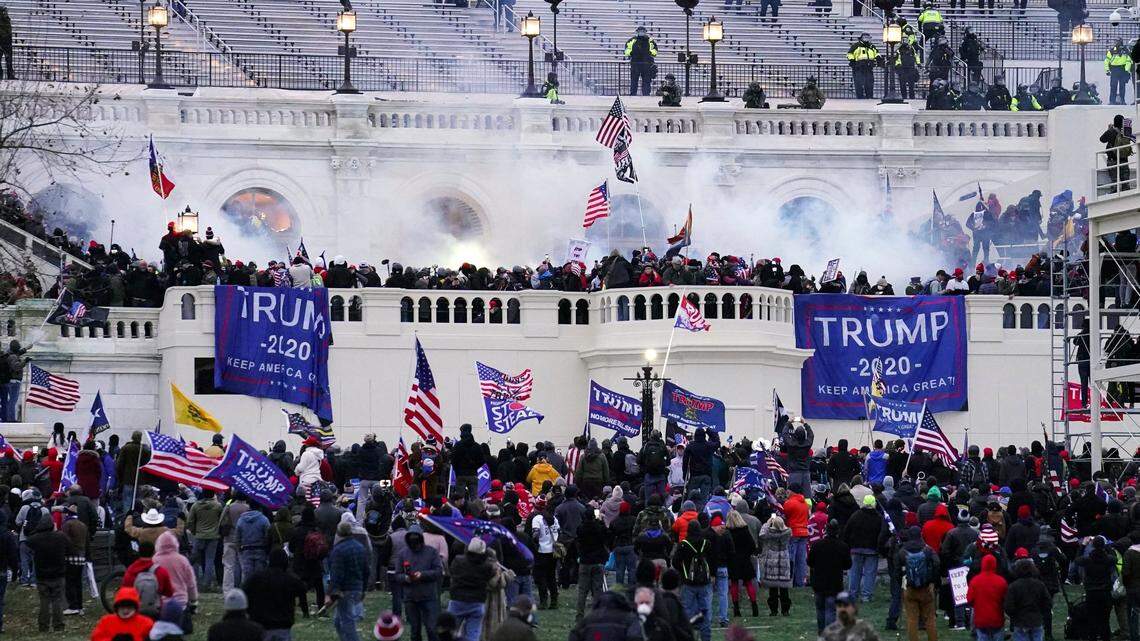 Violent insurrectionists loyal to President Donald Trump storm the Capitol in Washington on Jan. 6, 2021.