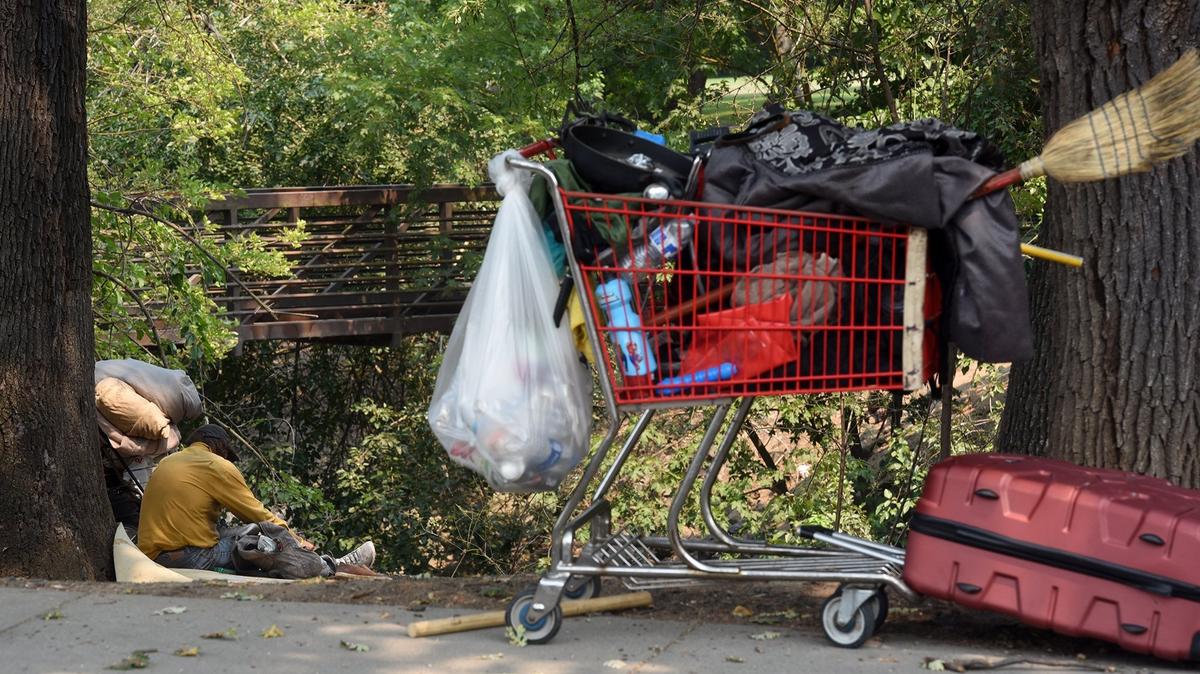 A homeless person sits in Moose Park Monday afternoon August 6, 2018 near the corner of Rue De Yoe and N Morton Blvd. in Modesto, Calif. There has been reaction from La Loma residents that the county proposed homeless shelter will increase transient presence in their neighborhood. 