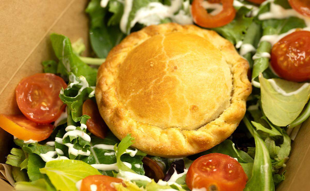 Brazilian chicken empanada and salad at Rio Juice in Modesto, Tuesday, June 10, 2025.