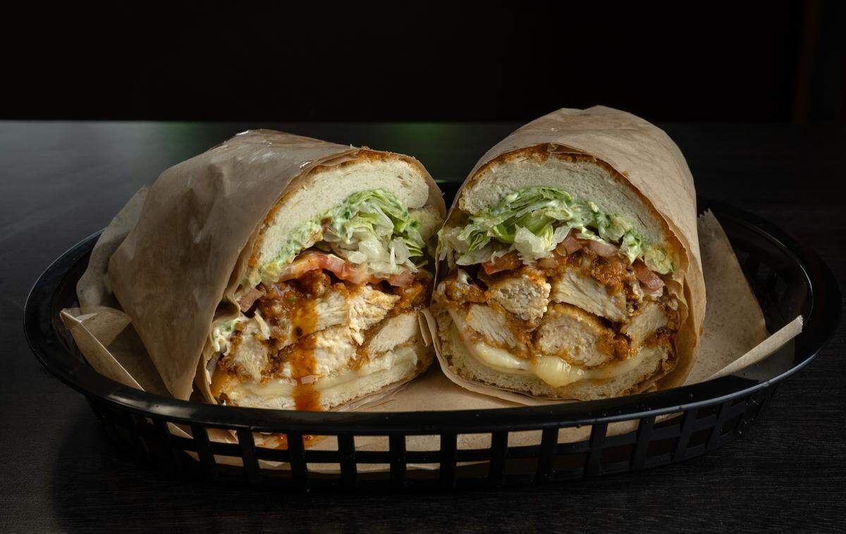 The Crave Star sub (fried chicken, Korean BBQ sauce, pepper jack cheese) at Crave Subs in Modesto