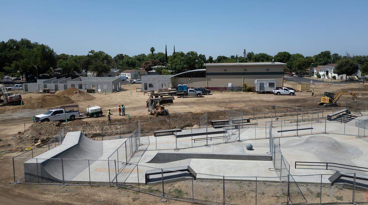 Skate plaza under construction as part of the Cesar Chavez Park renovation in Modesto, Thursday, June 5, 2025.