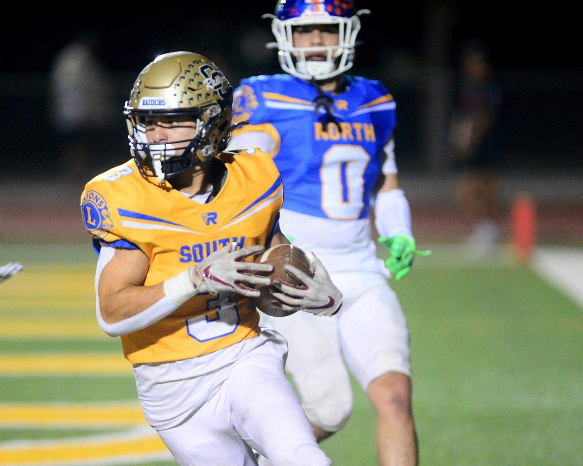 Central Catholic’s Trace Hernandez (3) catches the game winning touchdown with four seconds remaining during the 2024 Lions All-Star High School Football game at Tracy High School in Tracy, Calif. on June 22, 2024.