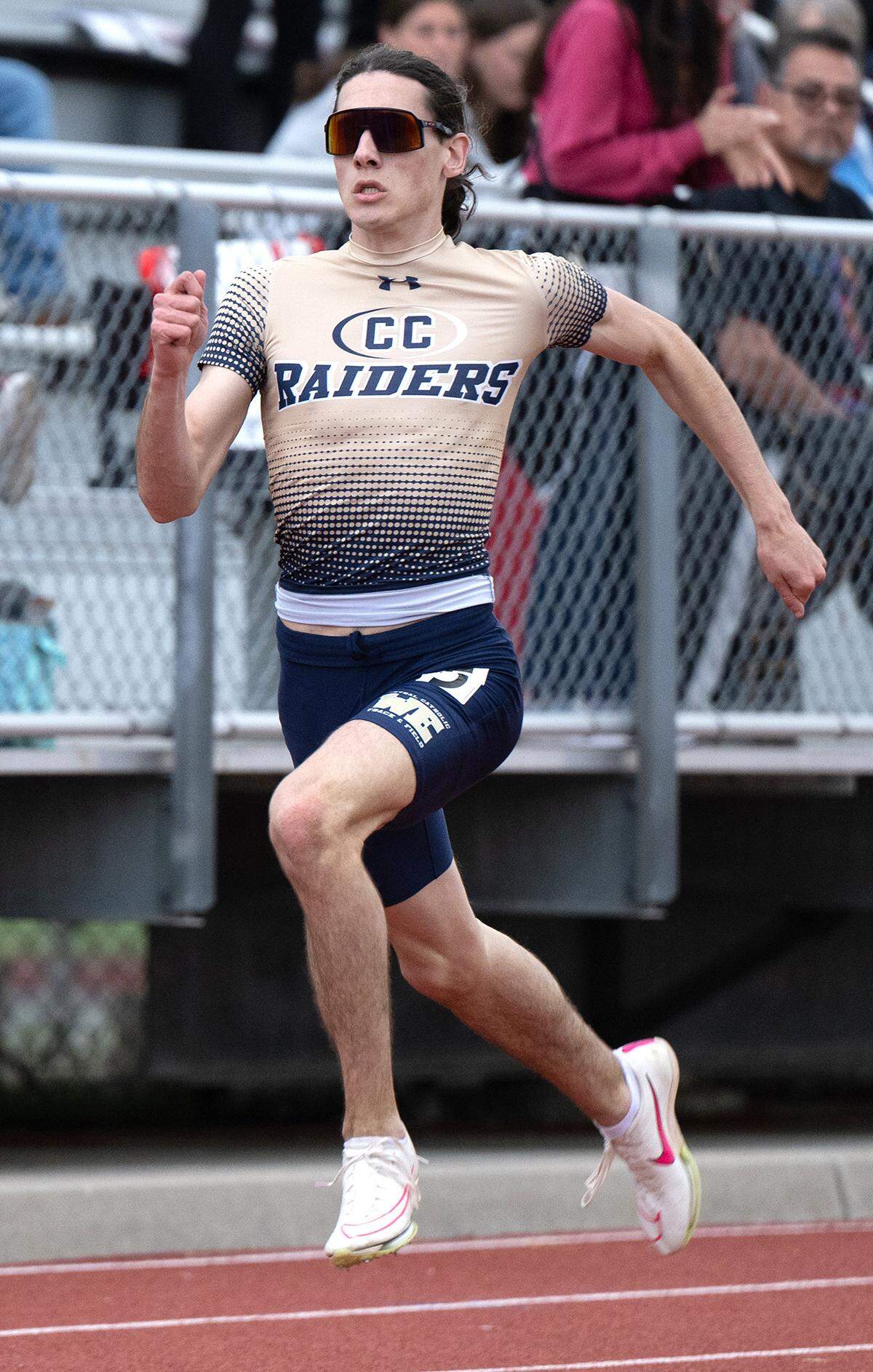 Central Catholic runner Zachary Early won the 400 meter race with a time of 50.04 during the County Clash track meet at Oakdale High School in Oakdale, Calif., Friday, March 22, 2024.