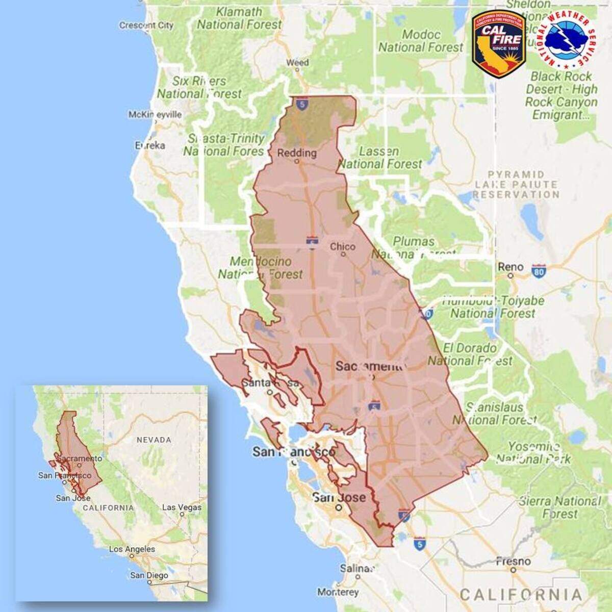 A  red flag warning has been issued for the Central Valley due to excessive heat, dry weather and gusty winds.