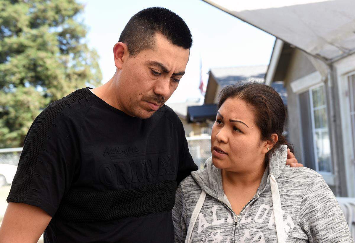 Mother and father of Thaily Gutierrez- Angel Gutierrez and Maribel Solis are pictured on Tuesday October 15, 2019 at their family home in Turlock, Calif. during a fundraiser. Their daughter, a Turlock high school teen died in a car accident this past Saturday.