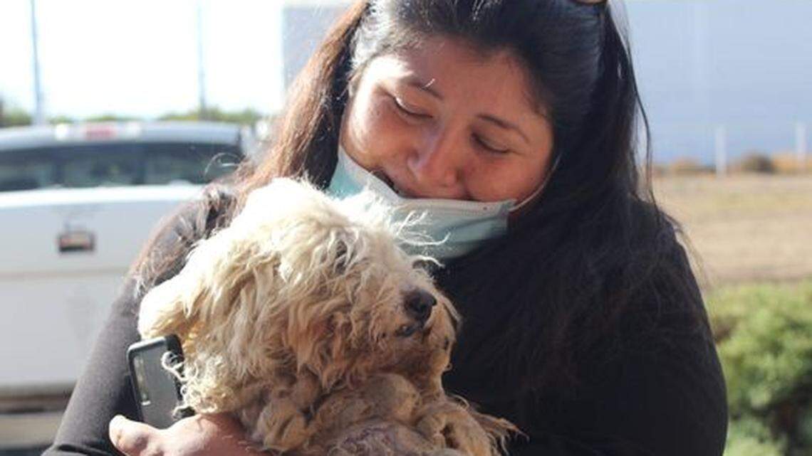 Carolina Trujillo is reunited with her dog Mr. J at the Stanislaus Animal Services Agency on Oct. 18, 2021.