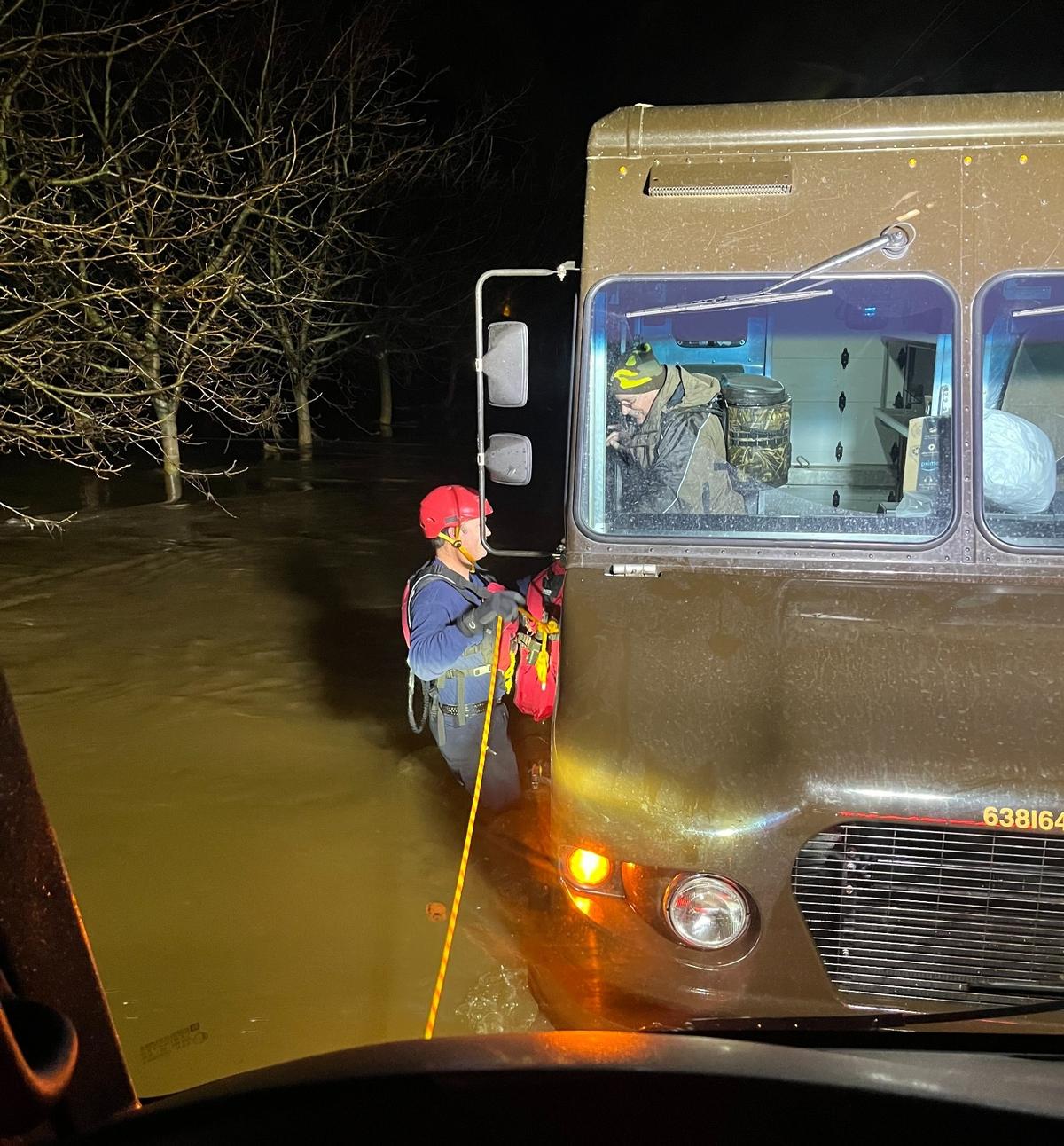 Firefighters rescued two motorists who became stranded in a flooding at Claribel and Tim Bell roads on Jan. 9, 2023.