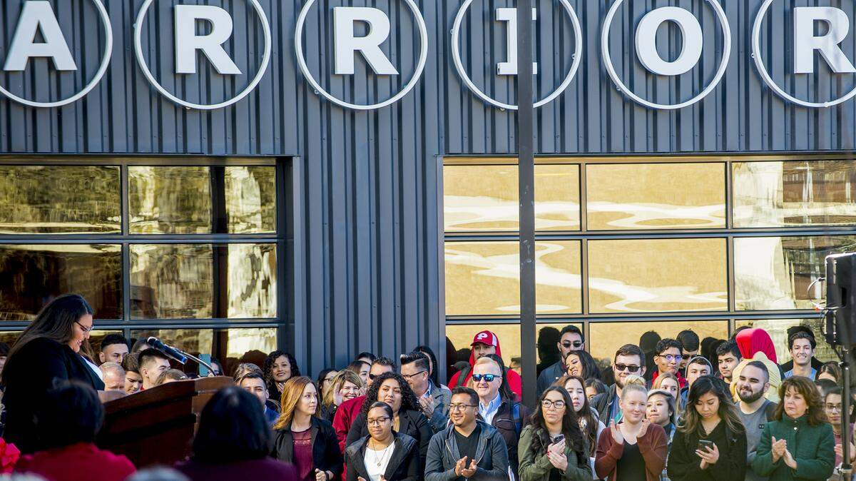 Hundreds of students, staff, and community members celebrated the opening of the new student union facility at CSU Stanislaus on Jan. 27, 2020, in Turlock, California. Such mass gatherings likely won’t fly when universities reopen after the coronavirus pandemic is over.