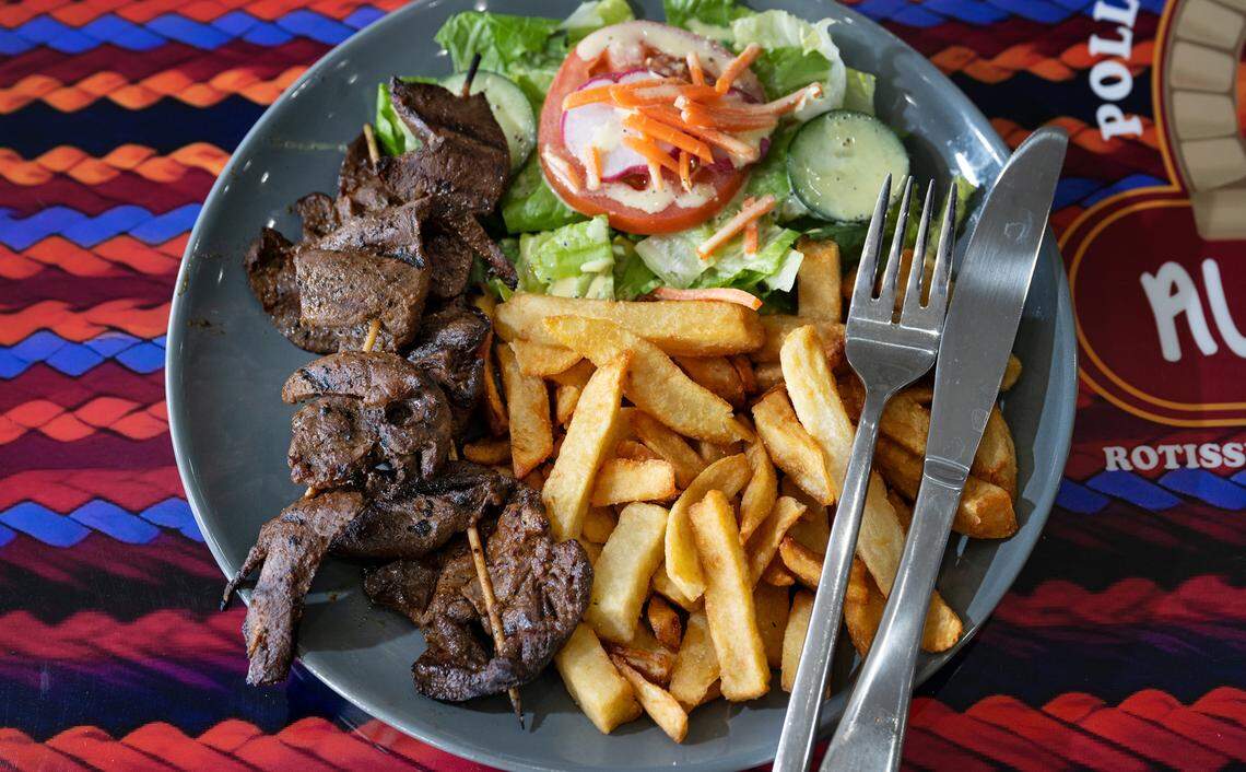 Peruvian anticuchos plate (grilled beef heart) at Al Carbon restaurant in Modesto, Tuesday, Nov. 5, 2024.