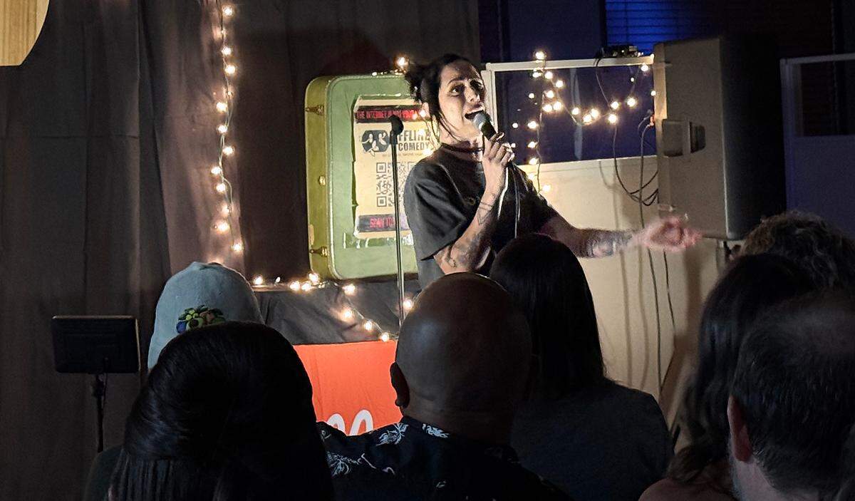 Comedian Danielle Arce performs at Offline Comedy show at Mocse Credit Union on Saturday, July 26 in downtown Modesto.