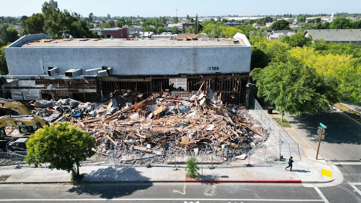Del Rio Theater is partially demolished in Riverbank, Calif., Friday, June 2, 2023.