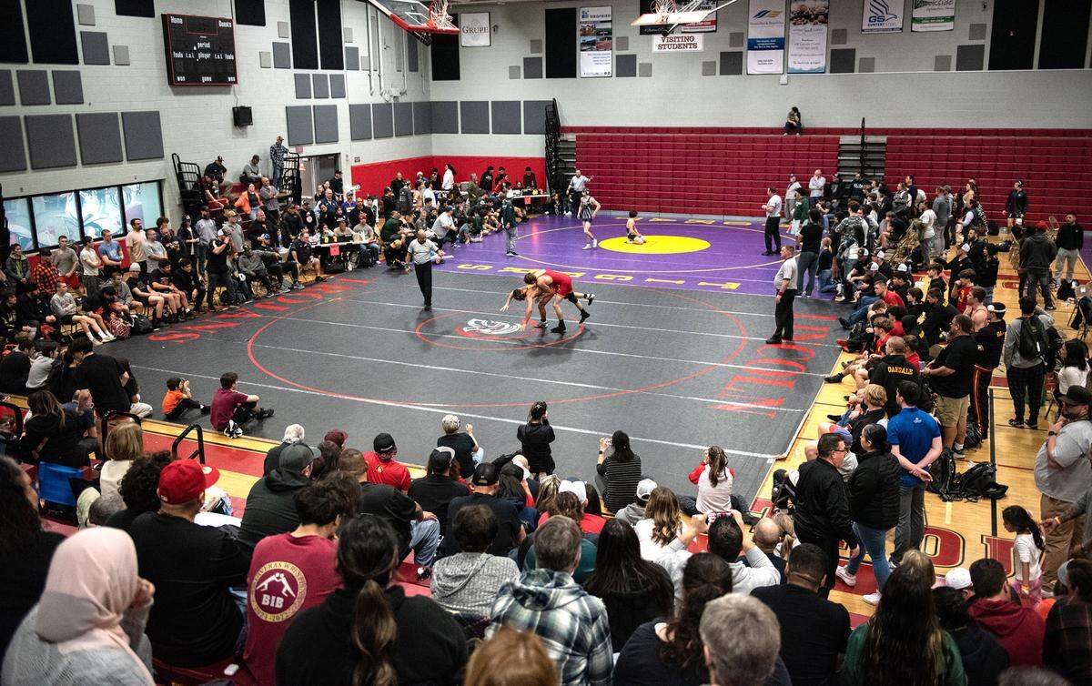 Oakdale beat Vacaville 40-25 in the division 1 final to capture the Sac-Joaquin Section team dual wrestling championship at Lincoln High School in Stockton, Calif., Saturday, Jan. 28, 2023.