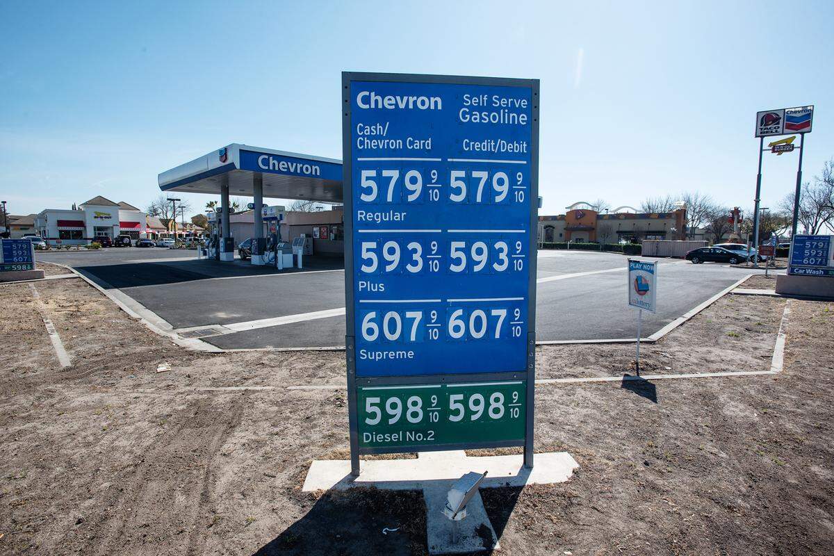 Chevron gas station on Pelandale Road in Modesto, Calif., on Tuesday, March 8, 2022.