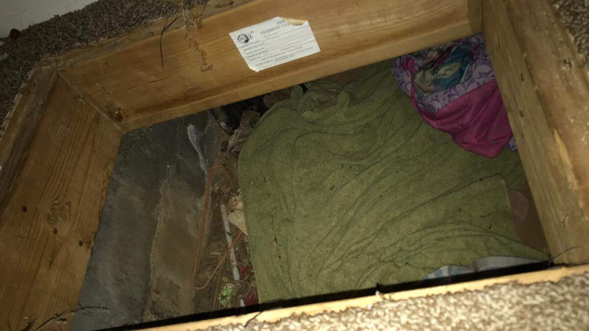 This makeshift sleeping area was found in a crawlspace beneath a home where a 14-year-old girl was found Friday, Oct. 30, in the Calaveras County community of West Point.