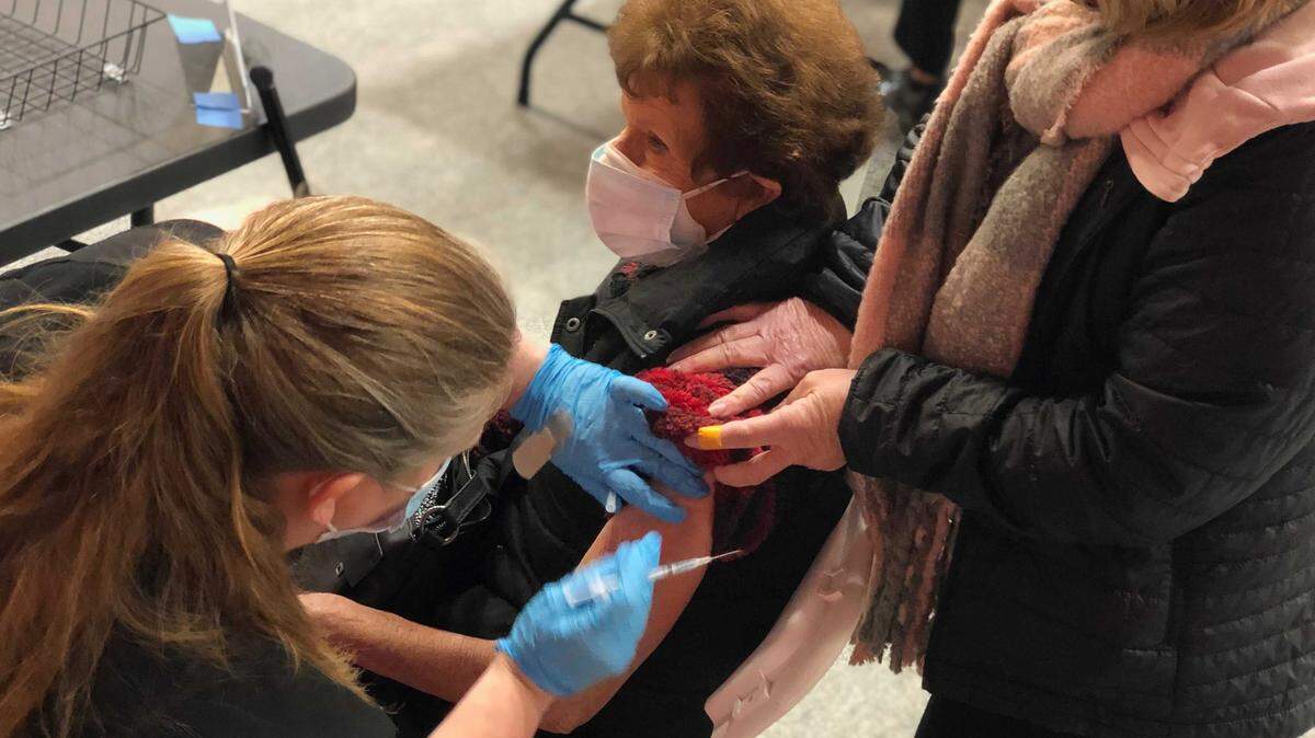 COVID-19 vaccination clinic at California State University, Stanislaus in Turlock, Calif., on Thursday, Jan. 21, 2021.
