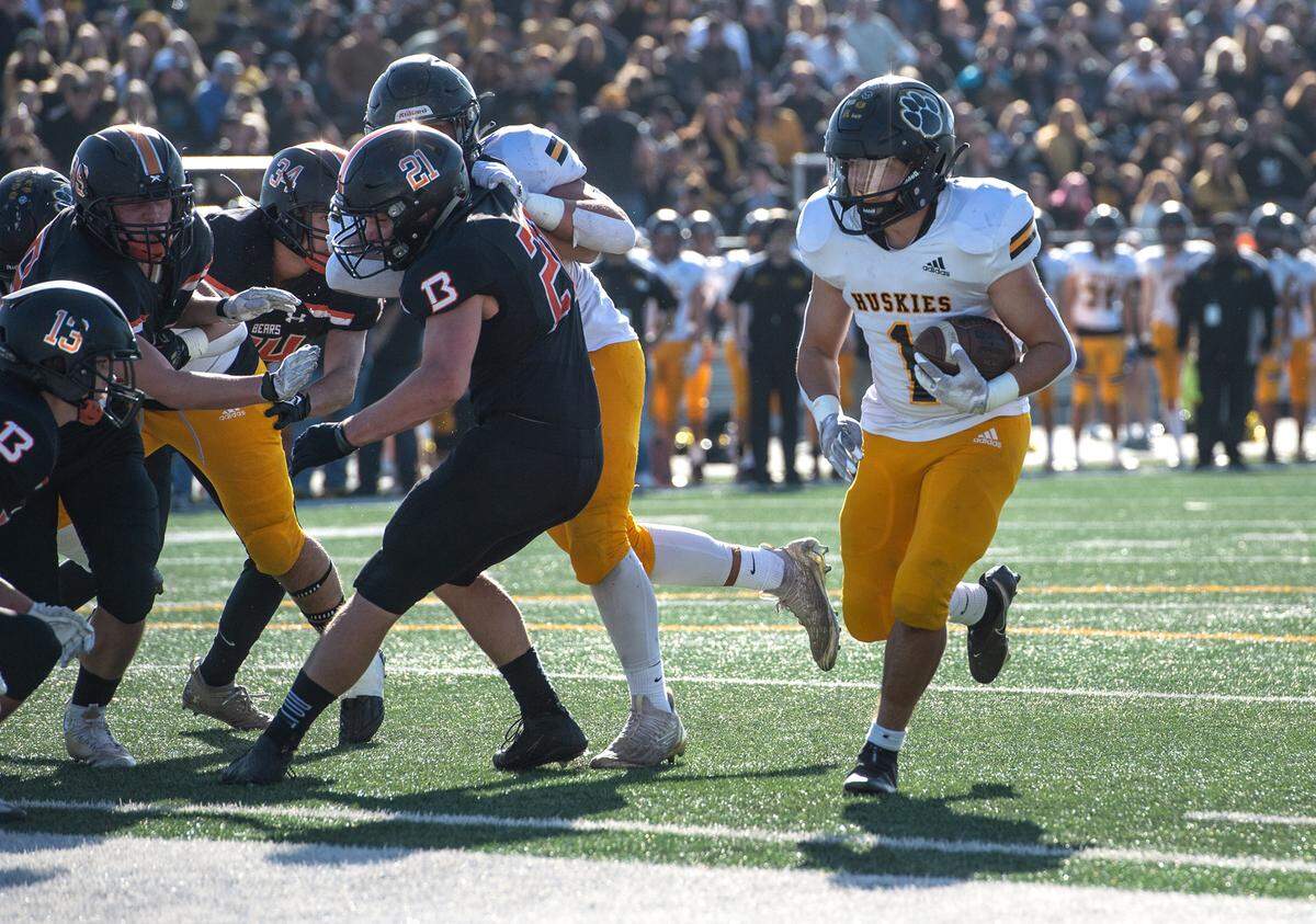 Hughson’s Alex Villarreal runs untouched for a touchdown during the Sac-Joaquin Section Division VI championship game with Summerville at St. Mary’s High School in Stockton, Calif., Saturday, Nov. 26, 2022.