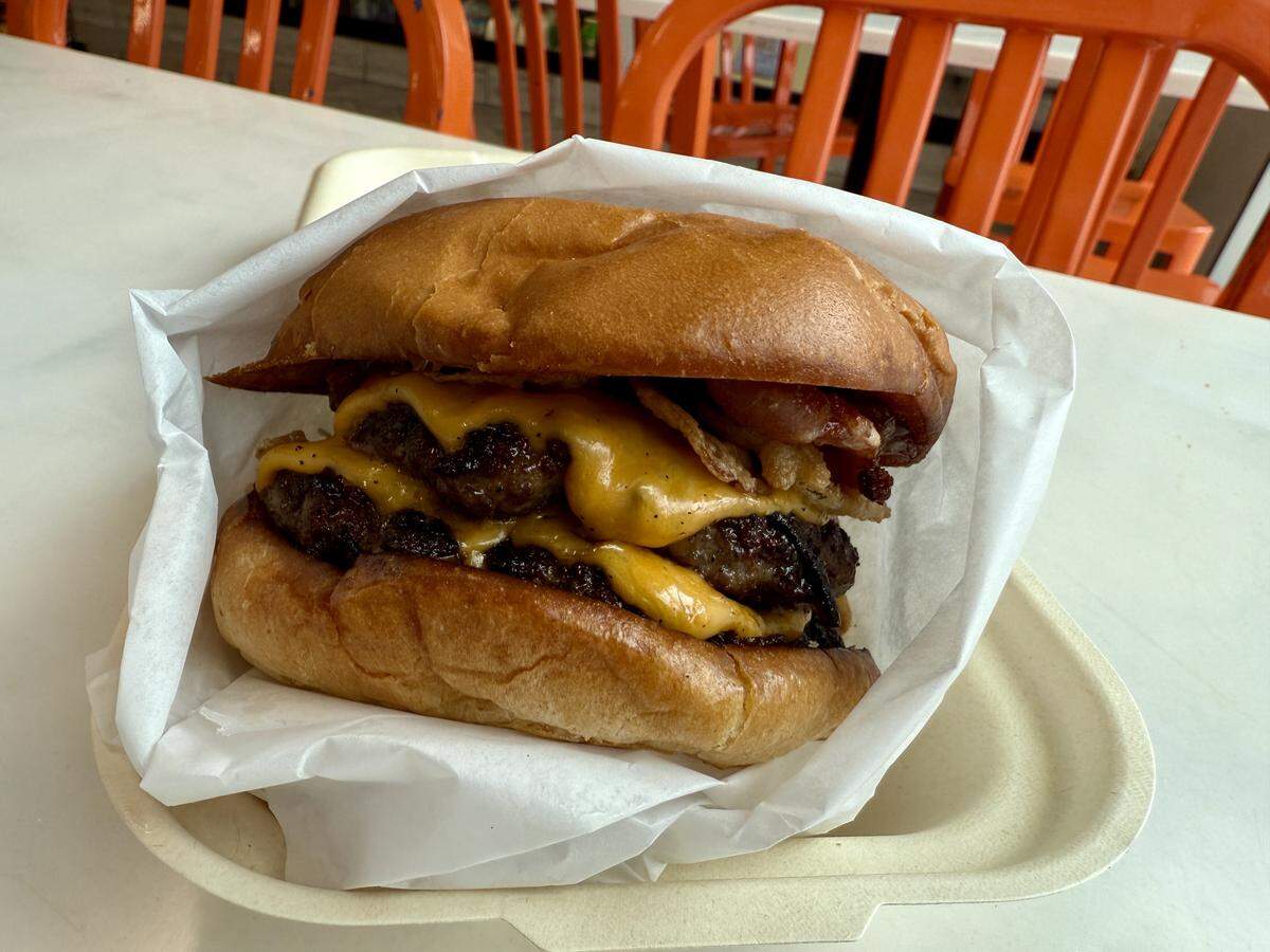 A barbecue bacon smash burger from Cheesesteak & Burger Factory in Modesto